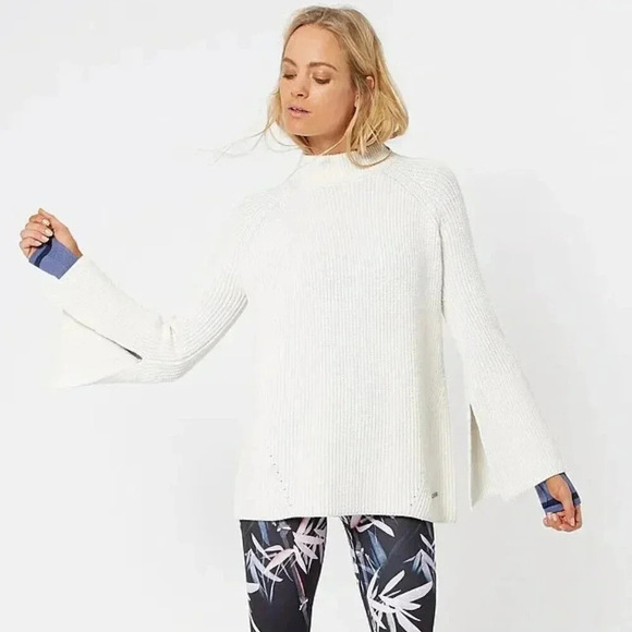 Sweaty Betty Sweaters - Sweaty Betty Rye Cotton Wool Blend Knit Sweater Ribbed Bell Sleeve White Small